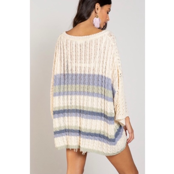 New! POL Cable Weaving Oversized 3/4 Sleeve Round Neck Multi Color Sweater Top - Picture 7 of 7